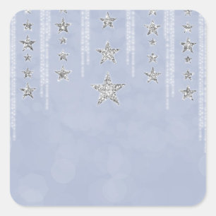 Adesivo Quadrado Festa dos Sonhos: Azul Bebê e Estrelas Prateadas p