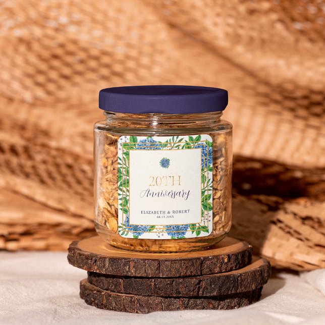 Adesivo Quadrado Festa Dourada de 20 de Casamento de Hydrangea (Criador carregado)