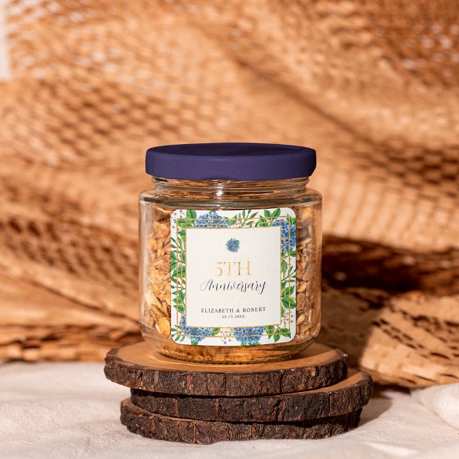 Adesivo Quadrado Festa Dourada de 5 de Casamento de Hydrangea (Criador carregado)