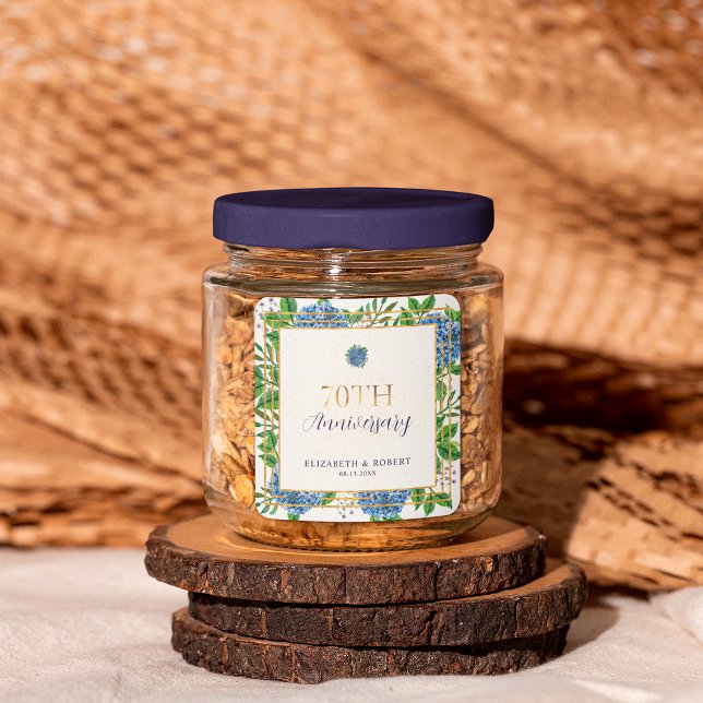 Adesivo Quadrado Festa Dourada de 70 de Casamento de Hydrangea (Criador carregado)