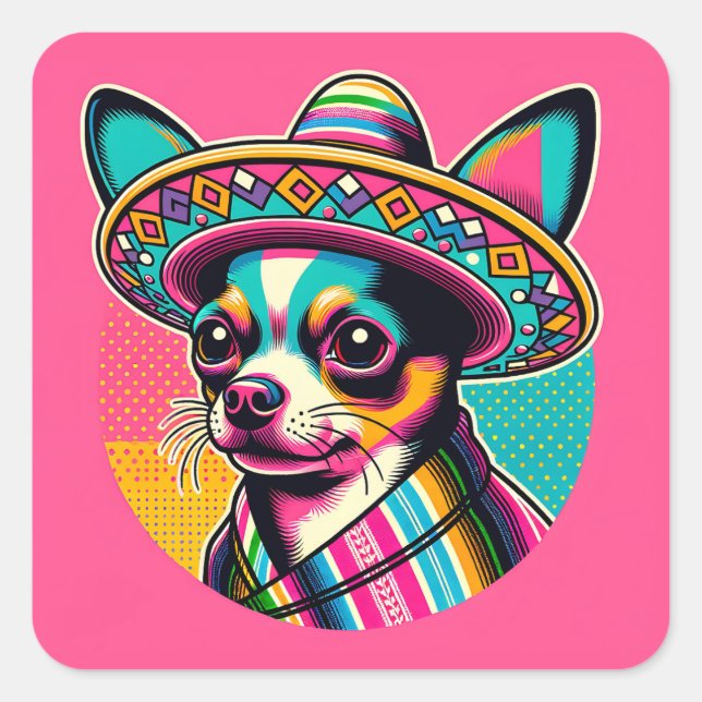 Adesivo Quadrado Festa Festiva Chihuahua Stickers (Frente)
