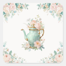 Adesivo Quadrado Festa Floral Romântica Vintage Shabby Chic de Rosa