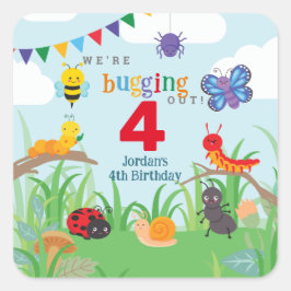 Adesivo Quadrado Festa inseto, Festa de Aniversário, Fofo, Colorida