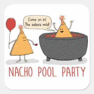 Adesivo Quadrado Festa na piscina bonito e engraçada do Nacho na