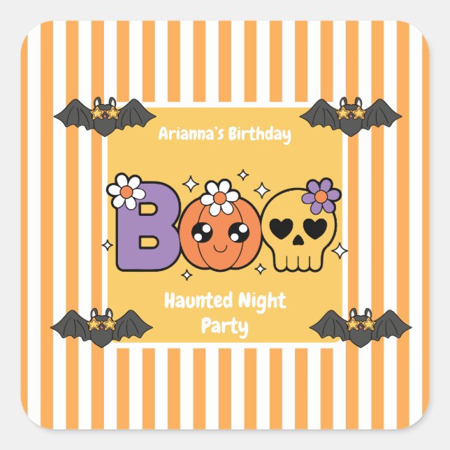 Adesivo Quadrado Festa Noturna Assombrada Aniversário - Noite de Ha (Frente)