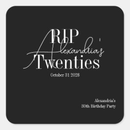 Adesivo Quadrado Festa personalizada de 30 anos RIP 20 e poucos