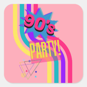 Adesivo Quadrado Festa Retro dos Anos 90 Rosa Aniversário Nostálgic