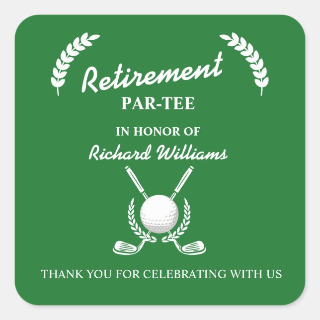Adesivo Quadrado Festa Temida de Golfe de Aposentação (Frente)