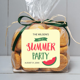 Adesivo Quadrado Festa Vermelha de Melancia Verde Final do Verão