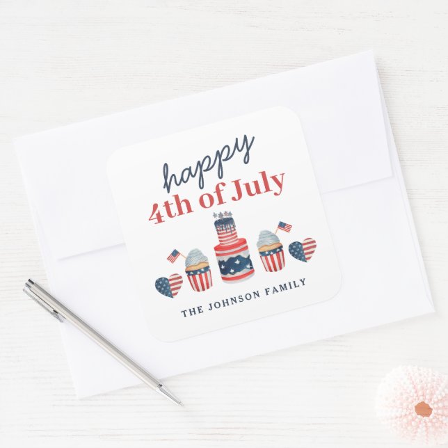 Adesivo Quadrado Festa Vermelha E Branco E Azul 4 De Julho (Envelope)