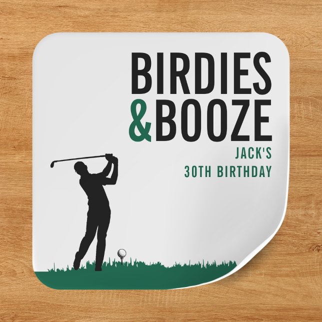 Adesivo Quadrado Festas de Aniversário de Golfe Adulto Birdies & Bo (Birdies & Booze Adult Golf Birthday Party Square Sticker
)