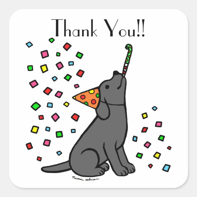 Adesivo Quadrado Festas de aniversário de Labrador Preto (Frente)