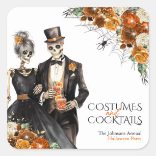 Adesivo Quadrado Festas de Halloween Adultas com Fantasias e Coquet