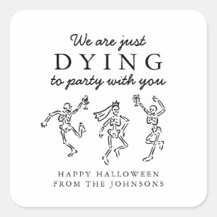 Adesivo Quadrado Festas de Halloween com Esqueletos Desenhados à Mã