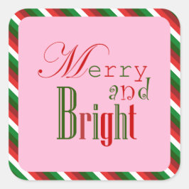 Adesivo Quadrado Festive Merry and Bright in Red Green and Pink