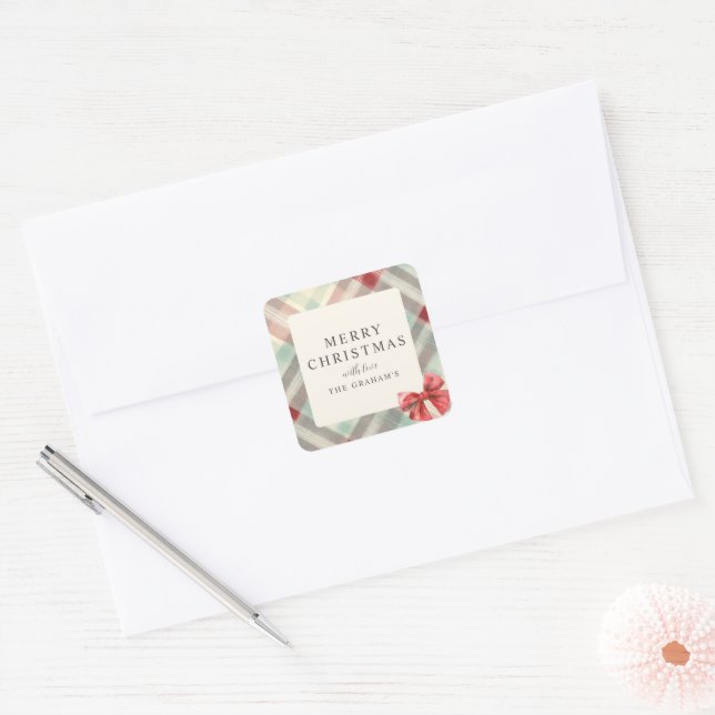 Adesivo Quadrado Festive Plaid Photo Christmas (Envelope)