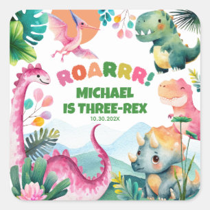 Adesivo Quadrado Festivo Dinossaur Dig Crianças Pré-Históricas aniv