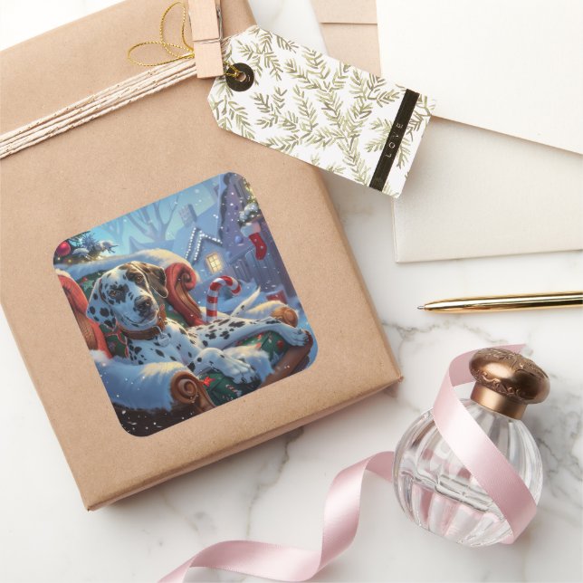 Adesivo Quadrado Festivo do Cachorro Dalmático (Presentear)