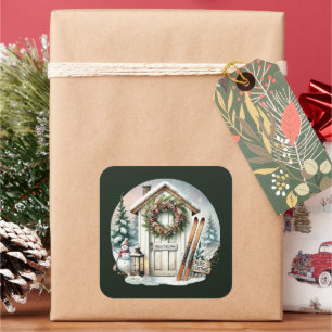 Adesivo Quadrado Festivo Feliz Natal País de esqui