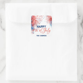 Adesivo Quadrado Festivo Fireworks Feliz 4 de julho Nome Personaliz