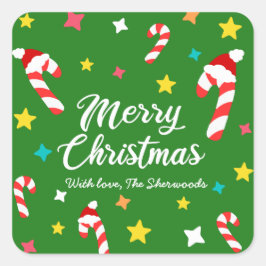 Adesivo Quadrado Festivo Green Candy Cane Patterno Feliz Natal