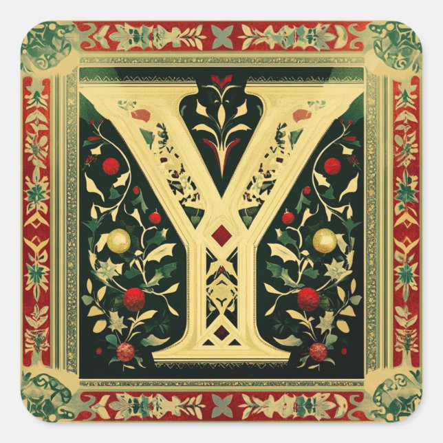 Adesivo Quadrado Festivo - Letra Y com Verdes de Natal (Frente)
