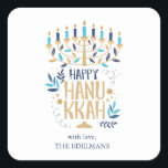 Adesivo Quadrado Festivo Menorah Hanukkah<br><div class="desc">Festivo Menorah Hanukkah design.</div>