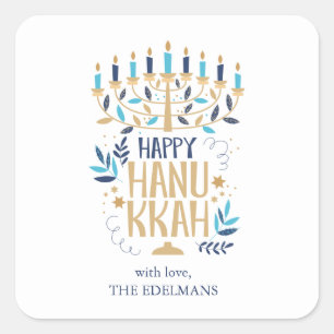 Adesivo Quadrado Festivo Menorah Hanukkah