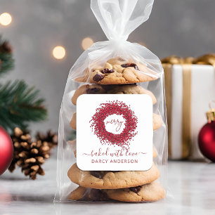 Adesivo Quadrado Festivo Moderno Feito Com Amor Vermelho Fúria