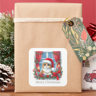 Adesivo Quadrado Festivo Natal adiciona texto gato
