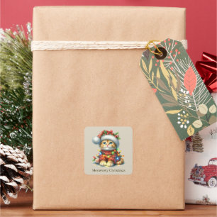 Adesivo Quadrado Festivo Natal adiciona texto gato