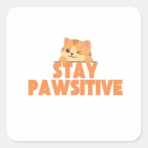 Adesivo Quadrado Ficar Pawsitivo Design de Gato Fofo Piscando