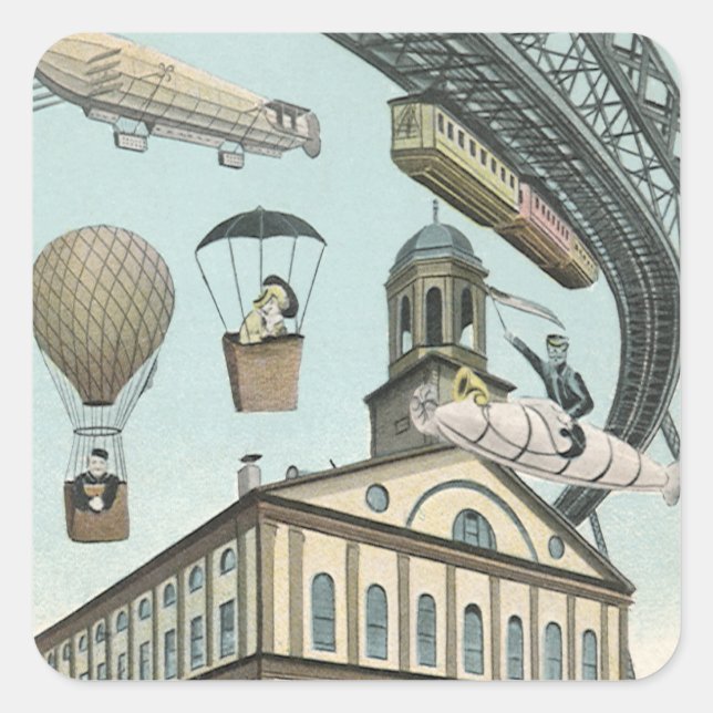 Adesivo Quadrado Ficção científica retrô, cidade steampunk vitorian (Frente)