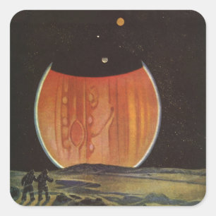 Adesivo Quadrado Ficção Científica Vintage, Astronautas em Ganímede