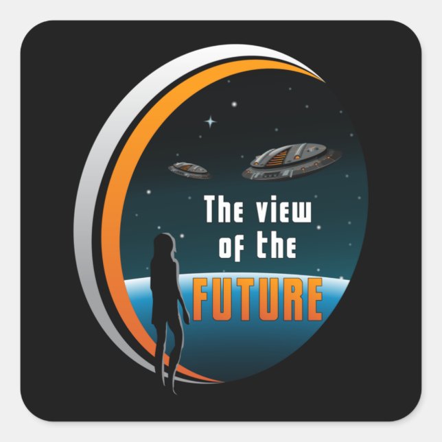 Adesivo Quadrado Ficha científica Ufo Space Alienígena Sci-Fi Engra (Frente)