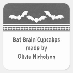 Adesivo Quadrado Ficou Batty Halloween Baking Stickers, Cinza Escur