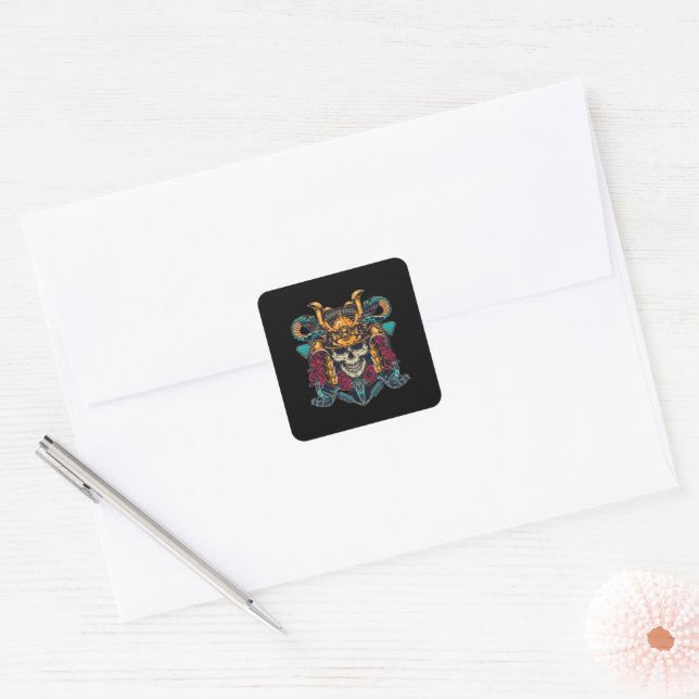 Adesivo Quadrado Fierai Samurai Skull Vintage Tattoo Art (Envelope)