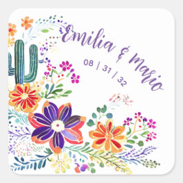 Adesivo Quadrado FIESTA Cactos Folkart Flores Personalizado
