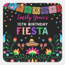 Adesivo Quadrado Fiesta Festa de aniversário Padrão Floral Mexicano