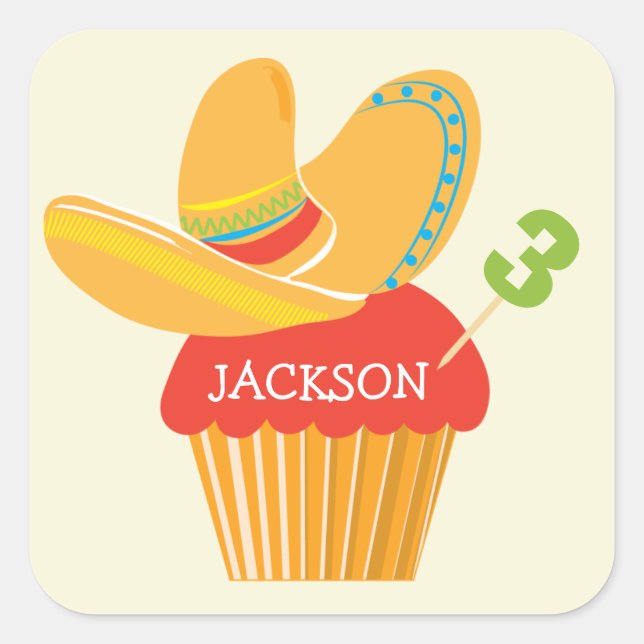 Adesivo Quadrado Fiesta Sombrero Cupcake Personalizado Sticker (Frente)