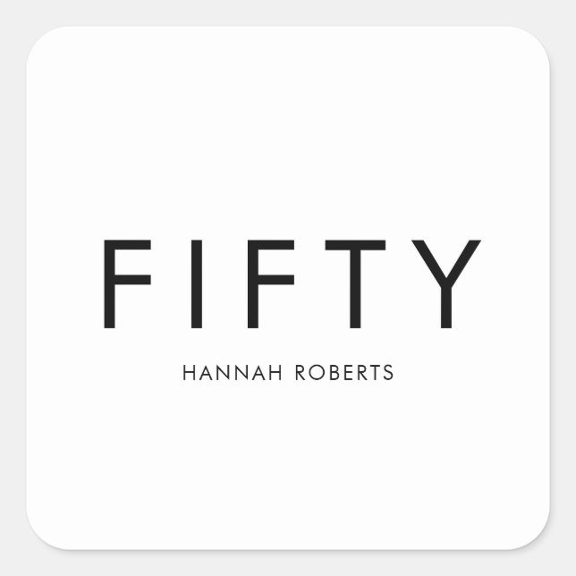 Adesivo Quadrado Fifty Name 50th Birthday Party (Frente)