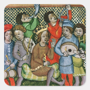 Adesivo Quadrado Figura coroada assentada cercada por músicos