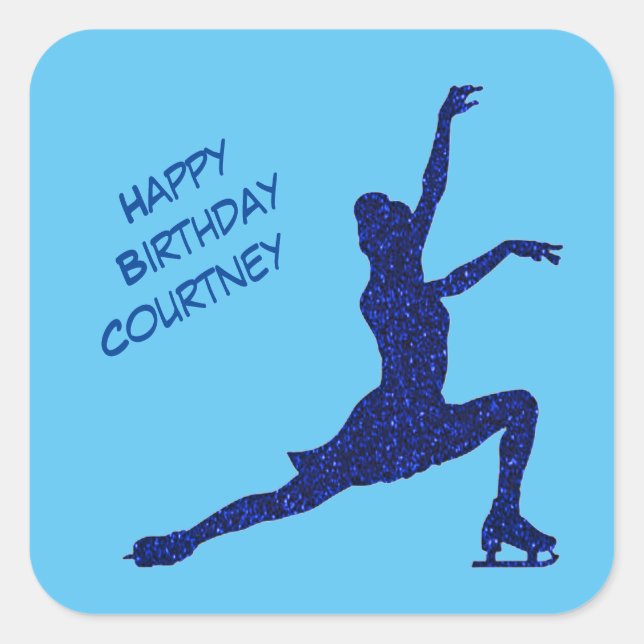 Adesivo Quadrado Figura Skating Birthday Blue Sparkle (Frente)