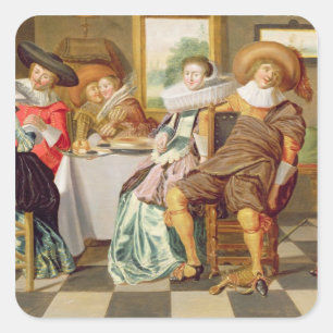 Adesivo Quadrado Figuras elegantes que deleitam-se em uma mesa