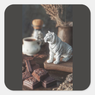 Adesivo Quadrado Figurinha de Tigre Branco – Chocolate Rústico e Ca