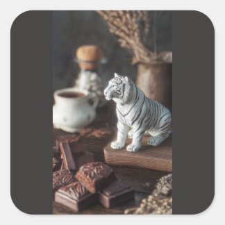 Adesivo Quadrado Figurinha de Tigre Branco – Chocolate Rústico e Ca