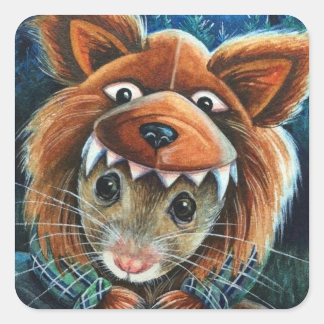 Adesivo Quadrado Figurino de Halloween Werewolf Mouse Watercolor Ar (Frente)