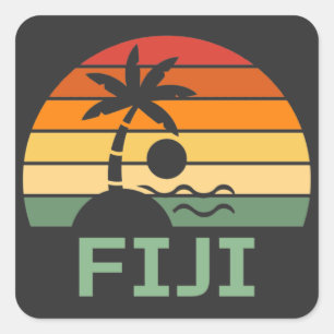 Adesivo Quadrado Fiji Vintage Palm Trees Summer Beach