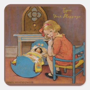 Adesivo Quadrado Filha de Bebês Ilustração Vintage Art  