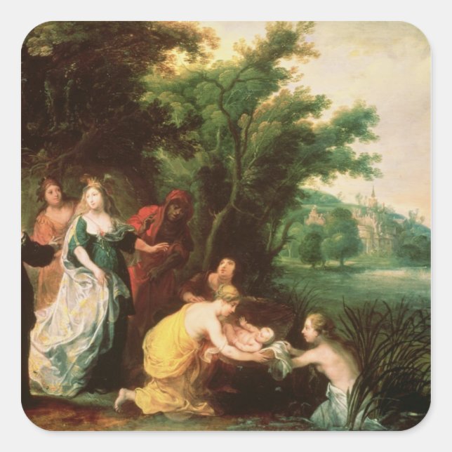 Adesivo Quadrado Filha de Faraó Descobrindo Moisés (Frente)